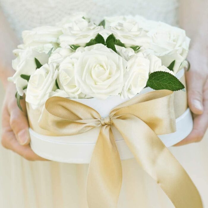 8 in. 50-Pieces White Indoor Artificial Rose Flowers for Home Decoration Real Touch with Stem Bulk Wedding Bouquet